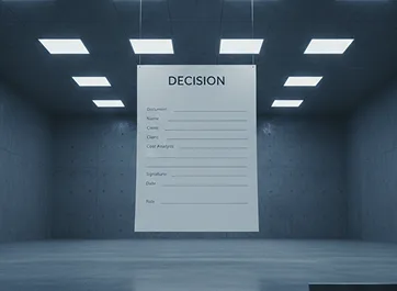 Decision paper hanging in a room
